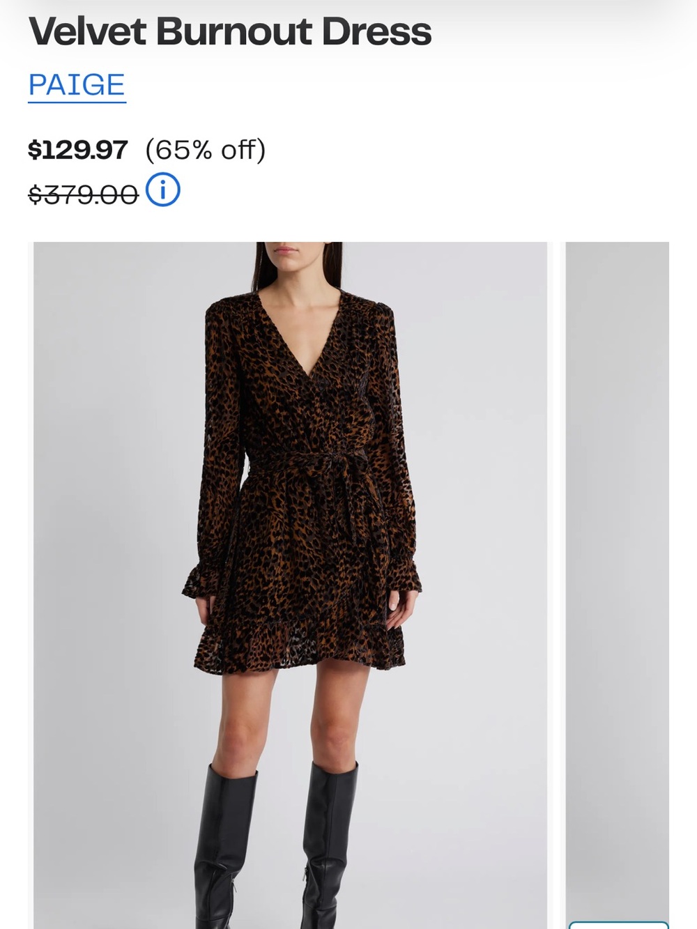 Paige Ysabel long sleeve leopard velvet burnout dress nwt